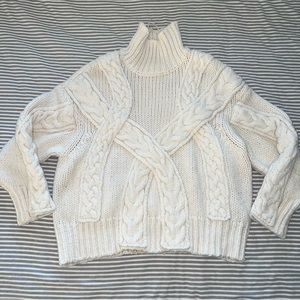 Zara Oversized White Cable Knit Turtleneck Sweater